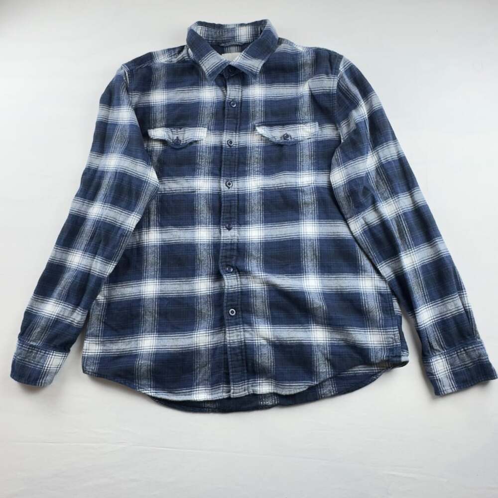 American Eagle Super Soft Blue and White Plaid Flannel Button Up Shirt Size Larg